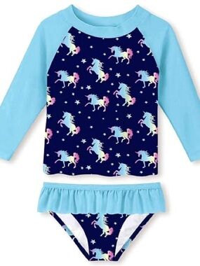 Funnycokid Girls Star Unicorn Swimsuit UPF 50+ UV Two Piece Size XL (10-12)